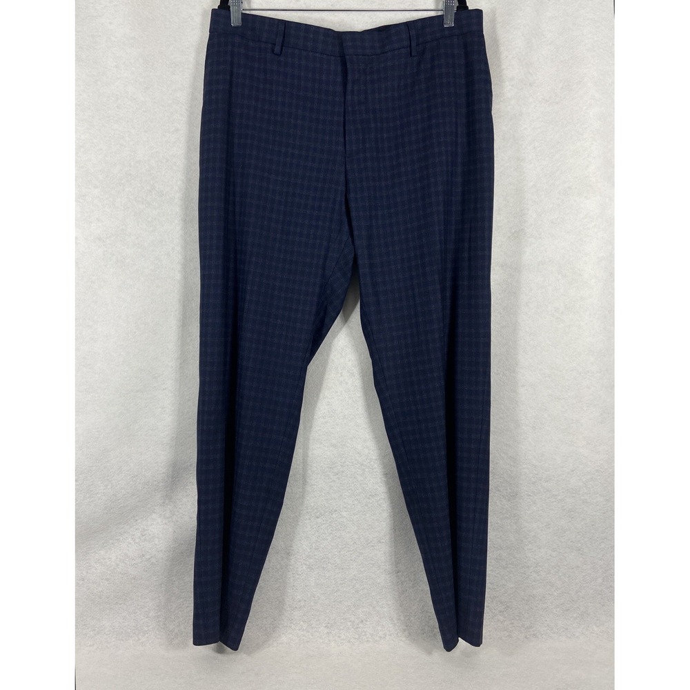 Zara‎ Pants Men's 38x29 Navy Check Flat Front Trouser New